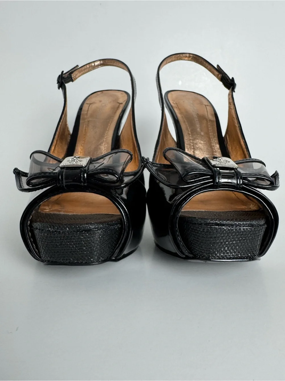 BCBGeneration Angelo Black Peep Toe Platform Slingback Stilettos Size 6